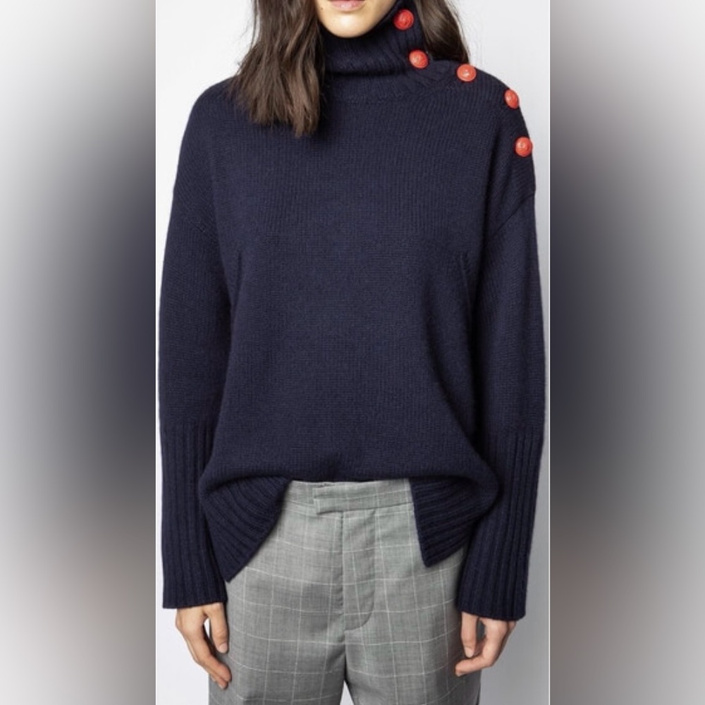 ✨ZADIG & VOLTAIRE Alma Button-Trimmed Blue Cashmere Sweater